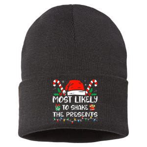 Most Likely To Shake The Presents Funny Family Christmas Sustainable Knit Beanie