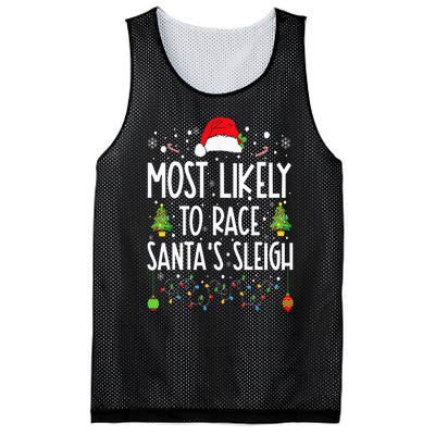 Most Likely To Race Santa's Sleigh Family Christmas Pajamas Mesh Reversible Basketball Jersey Tank