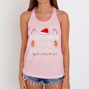 Most Likely To Eat Santas Cookies Family Christmas Matching Women's Knotted Racerback Tank