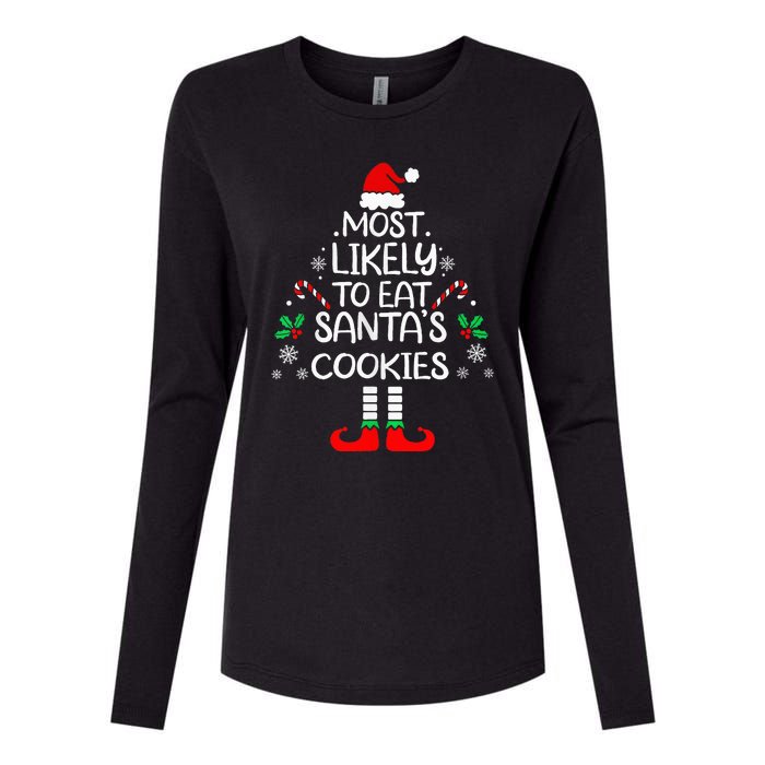 Most Likely To Eat Santas Cookies Christmas Family Matching Womens Cotton Relaxed Long Sleeve T-Shirt