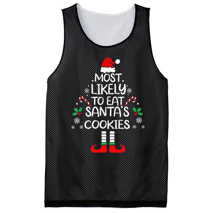 Most Likely To Eat Santas Cookies Christmas Family Matching Mesh Reversible Basketball Jersey Tank