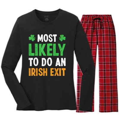 Most Likely To Do An Irish Exit Funny St Patrick Women's Long Sleeve Flannel Pajama Set 