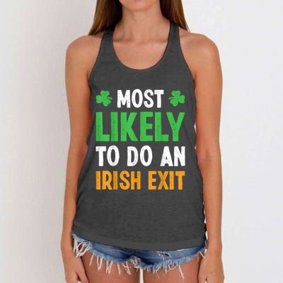 Most Likely To Do An Irish Exit Funny St Patrick Women's Knotted Racerback Tank