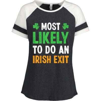 Most Likely To Do An Irish Exit Funny St Patrick Enza Ladies Jersey Colorblock Tee