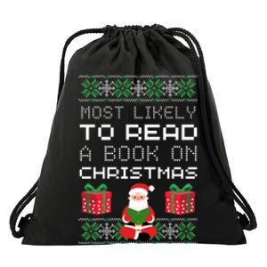 Most Likely To Read A Book On Christmas Drawstring Bag