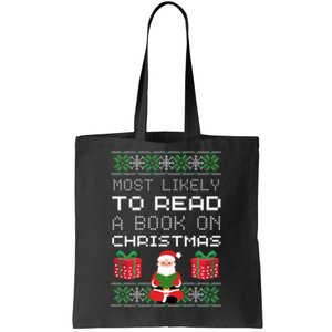 Most Likely To Read A Book On Christmas Tote Bag