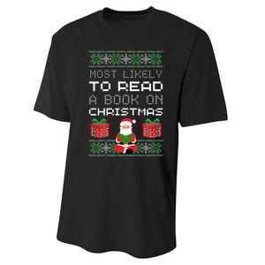 Most Likely To Read A Book On Christmas Performance Sprint T-Shirt