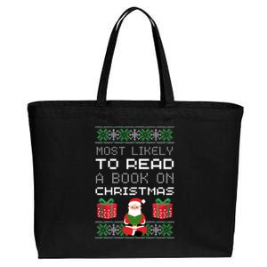 Most Likely To Read A Book On Christmas Cotton Canvas Jumbo Tote