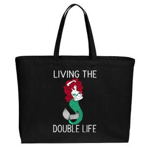 Mermaid Living The Double Life Cotton Canvas Jumbo Tote