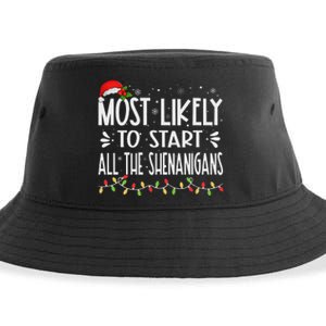 Most Likely To Start All The Shenanigans Funny Family Sustainable Bucket Hat