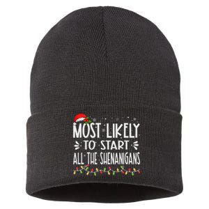 Most Likely To Start All The Shenanigans Funny Family Sustainable Knit Beanie