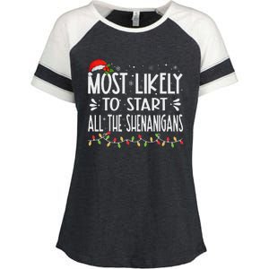 Most Likely To Start All The Shenanigans Funny Family Enza Ladies Jersey Colorblock Tee