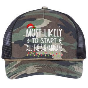 Most Likely To Start All The Shenanigans Funny Family Retro Rope Trucker Hat Cap