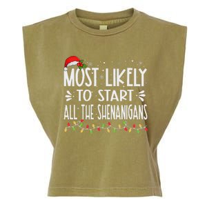 Most Likely To Start All The Shenanigans Funny Family Garment-Dyed Women's Muscle Tee