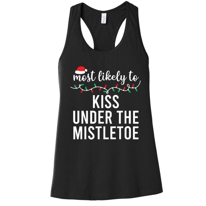 Most Likely To Christmas Matching Family Pajamas Funny Women's Racerback Tank