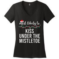 Most Likely To Christmas Matching Family Pajamas Funny Women's V-Neck T-Shirt