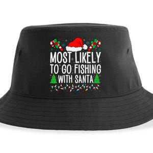 Most Likely To Go Fishing With Santa Funny Fishing Christmas Gift Sustainable Bucket Hat