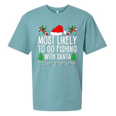 Most Likely To Go Fishing With Santa Funny Fishing Christmas Gift Sueded Cloud Jersey T-Shirt