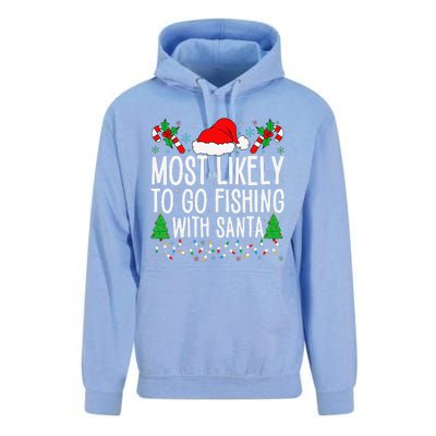 Most Likely To Go Fishing With Santa Funny Fishing Christmas Gift Unisex Surf Hoodie