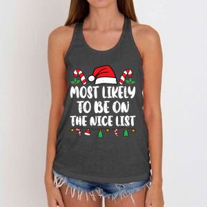 Most Likely To Be On The Nice List Xmas Family Christmas Women's Knotted Racerback Tank