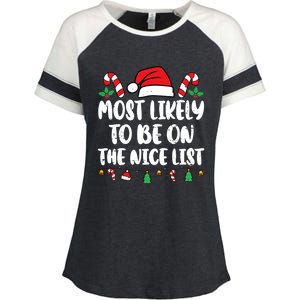 Most Likely To Be On The Nice List Xmas Family Christmas Enza Ladies Jersey Colorblock Tee