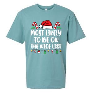 Most Likely To Be On The Nice List Xmas Family Christmas Sueded Cloud Jersey T-Shirt