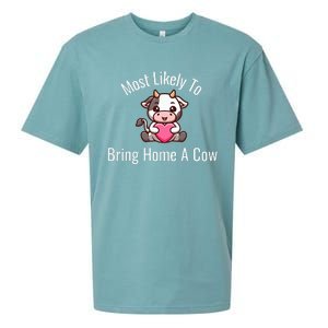 Most Likely To Bring Home A Cow Adult Cow Lovers Sueded Cloud Jersey T-Shirt