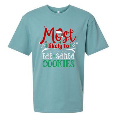 Most Likely To Christmas Eat Santa Cookies Santa Hat Gift Sueded Cloud Jersey T-Shirt