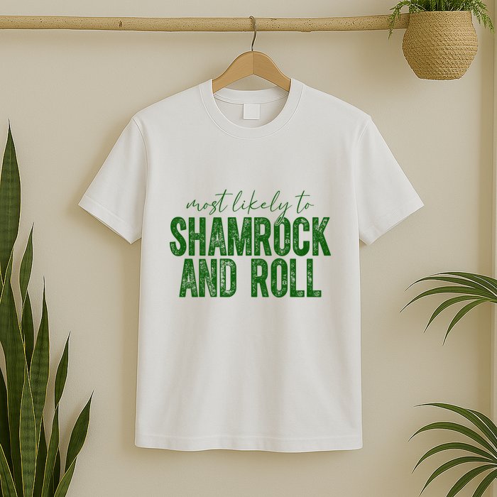 Most Likely To Be Shamrock And Roll Funny St Patricks Day T-Shirt