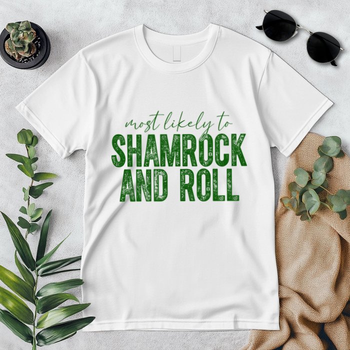 Most Likely To Be Shamrock And Roll Funny St Patricks Day Premium T-Shirt
