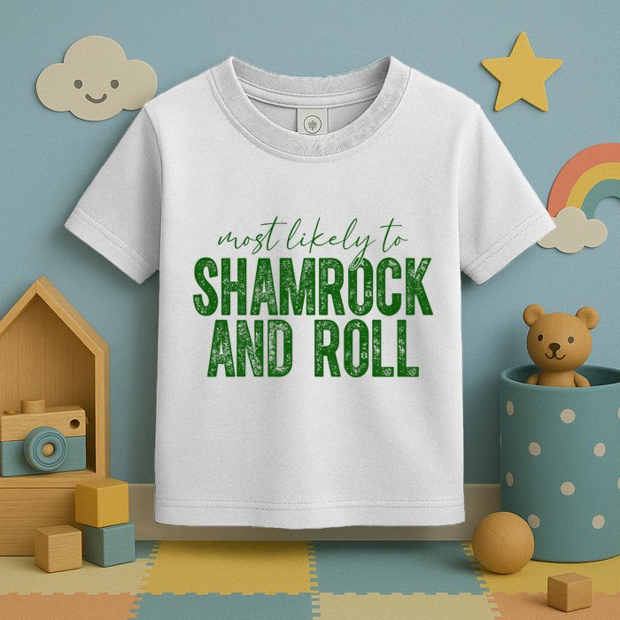 Most Likely To Be Shamrock And Roll Funny St Patricks Day Toddler T-Shirt