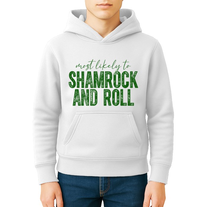 Most Likely To Be Shamrock And Roll Funny St Patricks Day Kids Hoodie
