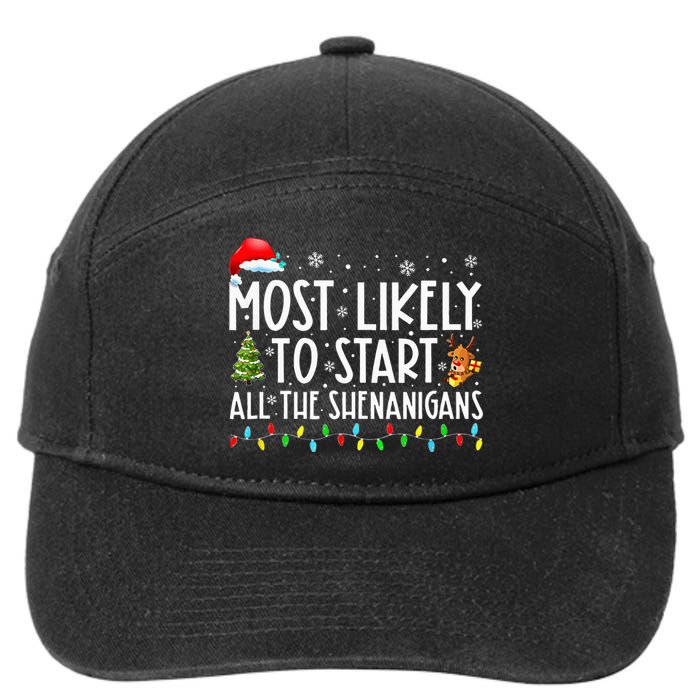 Most Likely To Start All The Shenanigans Family Xmas Holiday 7-Panel Snapback Hat