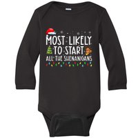 Most Likely To Start All The Shenanigans Family Xmas Holiday Baby Long Sleeve Bodysuit