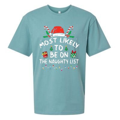 Most Likely To Be On The Naughty List Funny Family Christmas Sueded Cloud Jersey T-Shirt