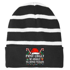 Most Likely To Forget The Hidden Presents Family Christmas Striped Beanie with Solid Band