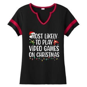 Most Likely To Play Video Games On Christmas Family Matching Gift Ladies Halftime Notch Neck Tee