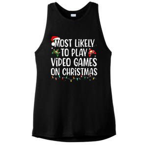 Most Likely To Play Video Games On Christmas Family Matching Gift Ladies PosiCharge Tri-Blend Wicking Tank