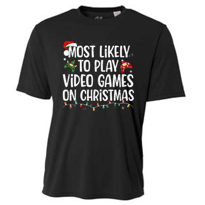 Most Likely To Play Video Games On Christmas Family Matching Gift Cooling Performance Crew T-Shirt