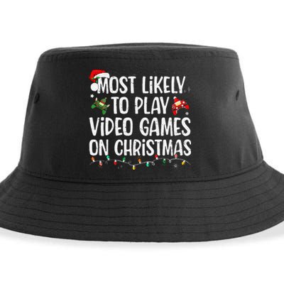 Most Likely To Play Video Games On Christmas Family Matching Gift Sustainable Bucket Hat