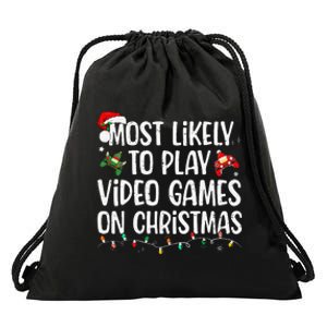 Most Likely To Play Video Games On Christmas Family Matching Gift Drawstring Bag