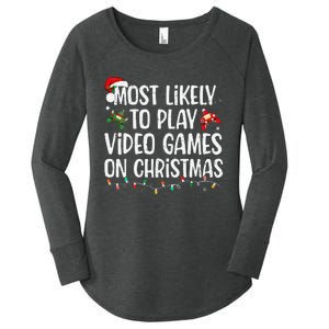 Most Likely To Play Video Games On Christmas Family Matching Gift Women's Perfect Tri Tunic Long Sleeve Shirt