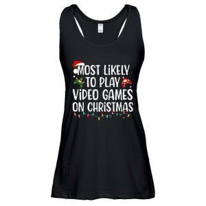 Most Likely To Play Video Games On Christmas Family Matching Gift Ladies Essential Flowy Tank