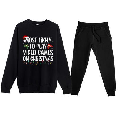 Most Likely To Play Video Games On Christmas Family Matching Gift Premium Crewneck Sweatsuit Set