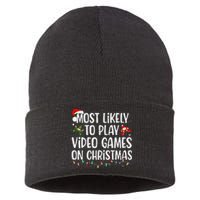 Most Likely To Play Video Games On Christmas Family Matching Gift Sustainable Knit Beanie