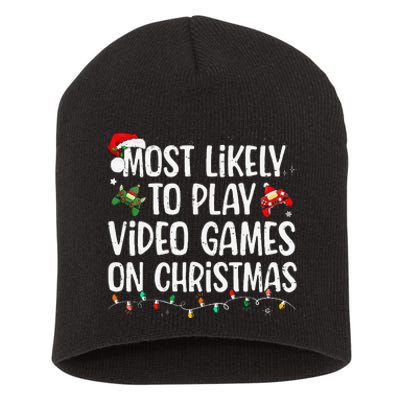 Most Likely To Play Video Games On Christmas Family Matching Gift Short Acrylic Beanie