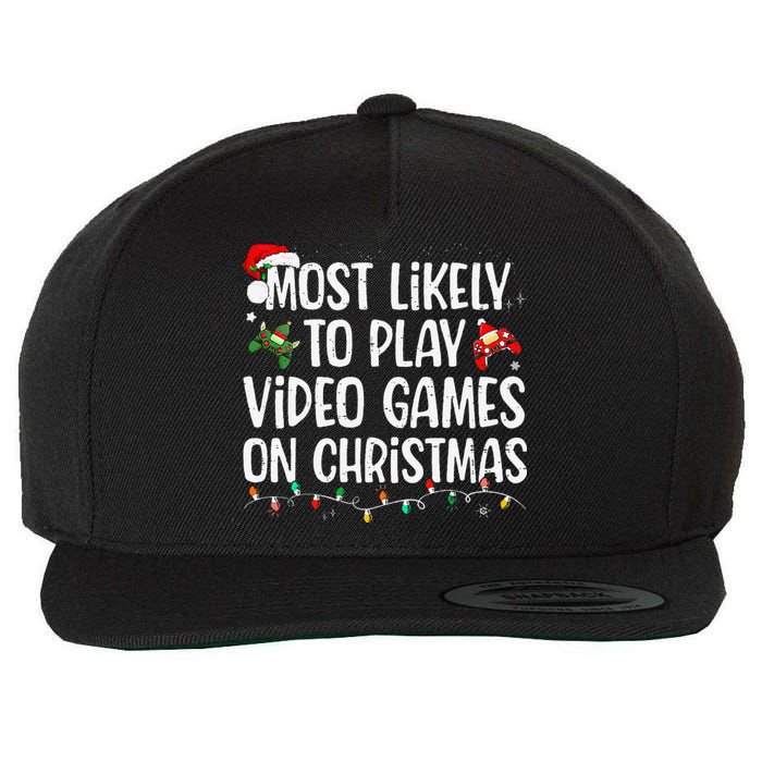 Most Likely To Play Video Games On Christmas Family Matching Gift Wool Snapback Cap