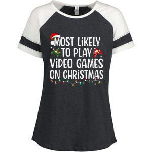 Most Likely To Play Video Games On Christmas Family Matching Gift Enza Ladies Jersey Colorblock Tee