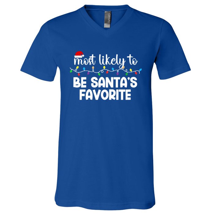 Most Likely To Family Gift Pajamas Christmas Funny Gift V-Neck T-Shirt