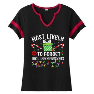 Most Likely To Forget The Hidden Presents Funny Christmas  Ladies Halftime Notch Neck Tee